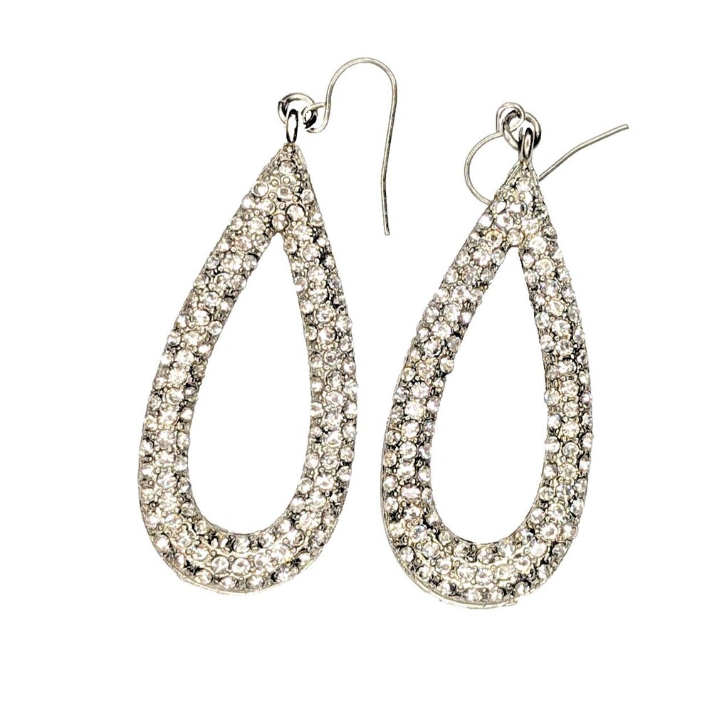 Teardrop Crystal Dangle Earrings Silvertone Fashion Jewelry